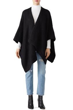 Elk Black Chale Wool Oversized Wrap Poncho Sweater